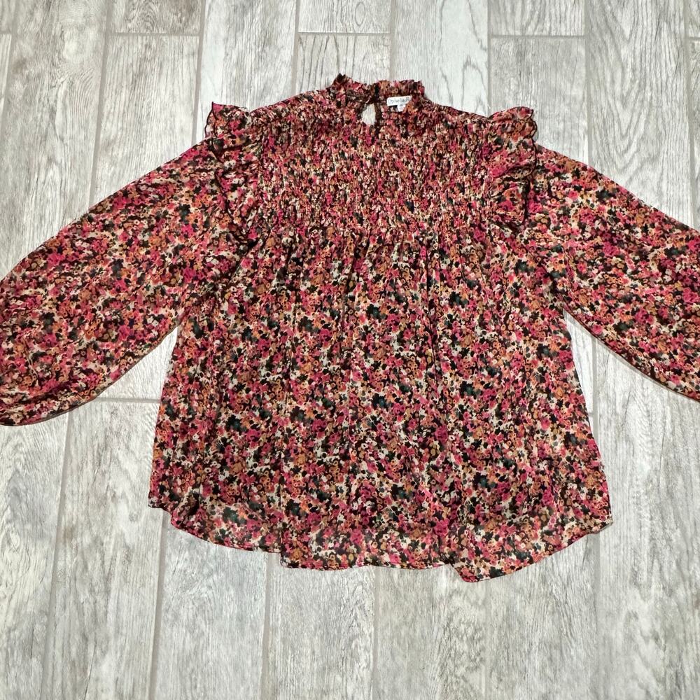 Ophelia Roe Floral Blouse 2X Smocked Bodice Balloon Sleeves Romantic‎ - Picture 9 of 12